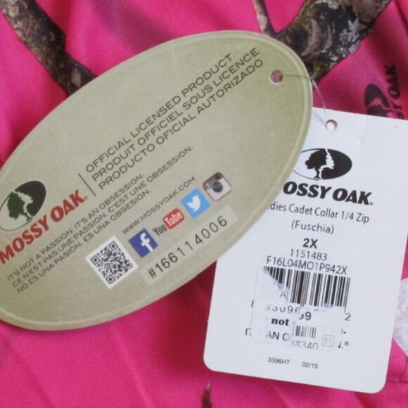 New MOSSY OAK Top Size 2XL Pink Camo Pullover 1/4 Zip - Picture 7 of 8